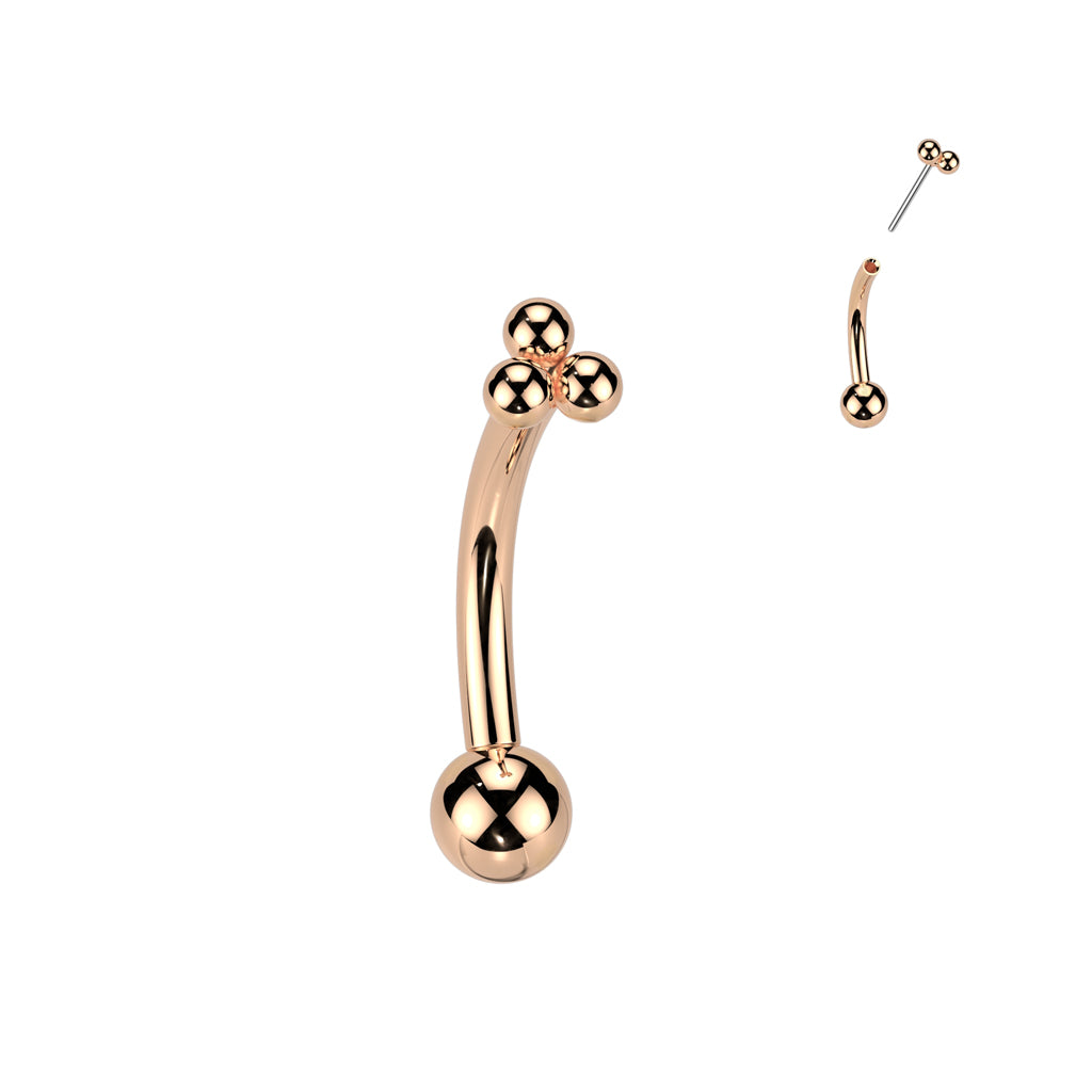 Threadless Curved Barbell With Triangular Trinity Ball Cluster Top