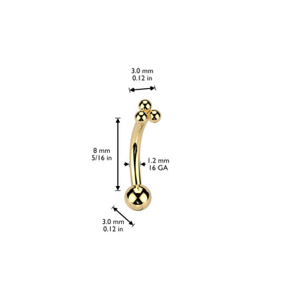 Threadless Curved Barbell With Triangular Trinity Ball Cluster Top