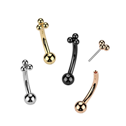 Threadless Curved Barbell With Triangular Trinity Ball Cluster Top