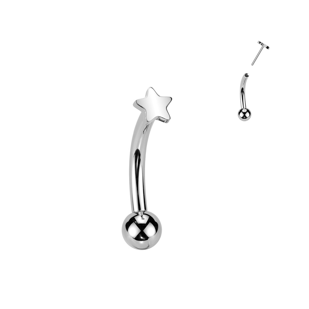 Threadless Curved Barbell With Star Top