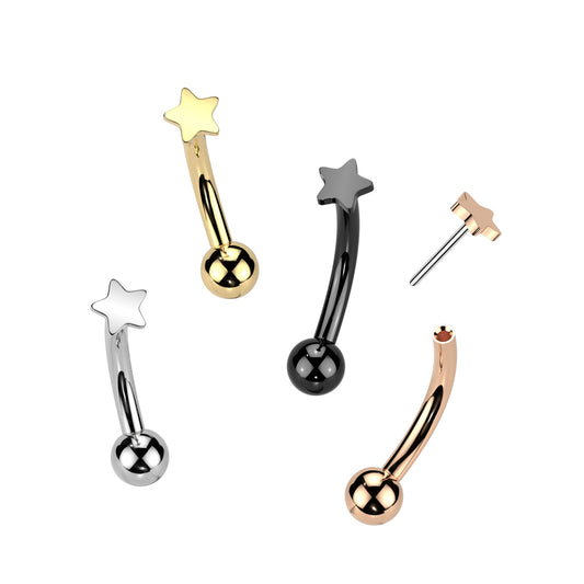 Threadless Curved Barbell With Star Top