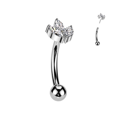 Threadless Curved Barbell With 3 Marquise CZ Leaf Top