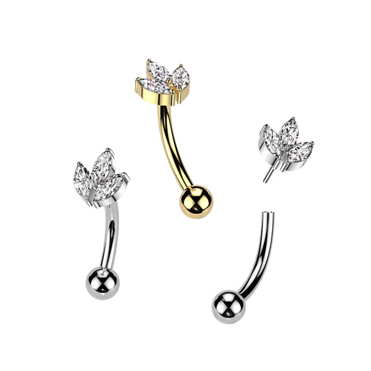 Threadless Curved Barbell With 3 Marquise CZ Leaf Top
