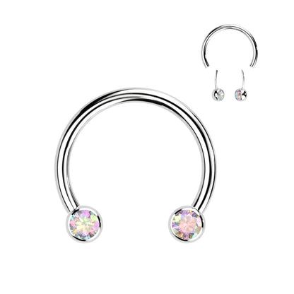 Threadless Horseshoe With Forward Facing Bezel Set CZ Ends
