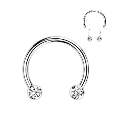 Threadless Horseshoe With Forward Facing Bezel Set CZ Ends