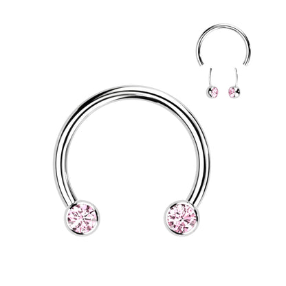 Threadless Horseshoe With Forward Facing Bezel Set CZ Ends