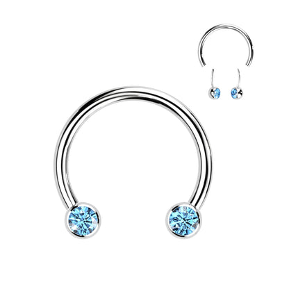 Threadless Horseshoe With Forward Facing Bezel Set CZ Ends