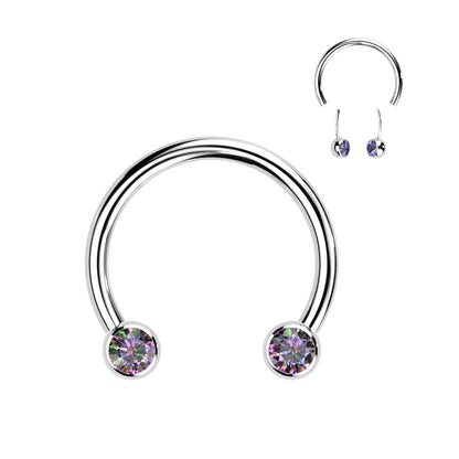 Threadless Horseshoe With Forward Facing Bezel Set CZ Ends