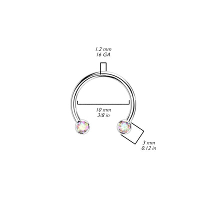 Threadless Horseshoe With Forward Facing Bezel Set CZ Ends