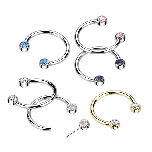 Threadless Horseshoe With Forward Facing Bezel Set CZ Ends