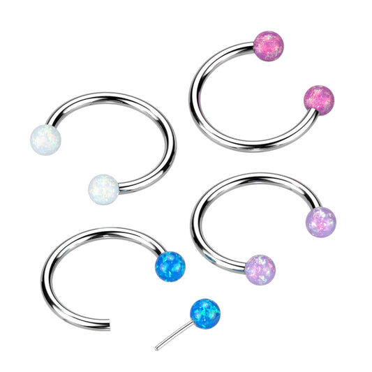 Threadless Horseshoe With Opal Ball Ends