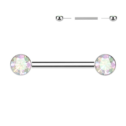 Threadless Nipple Barbell With Bezel Set CZ Ends