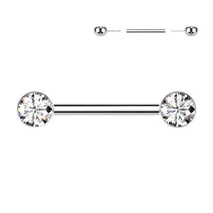 Threadless Nipple Barbell With Bezel Set CZ Ends