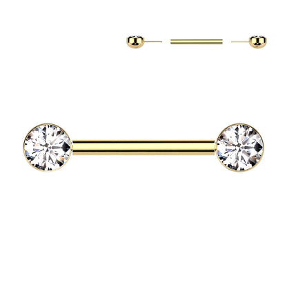 Threadless Nipple Barbell With Bezel Set CZ Ends