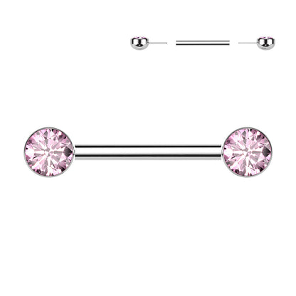 Threadless Nipple Barbell With Bezel Set CZ Ends