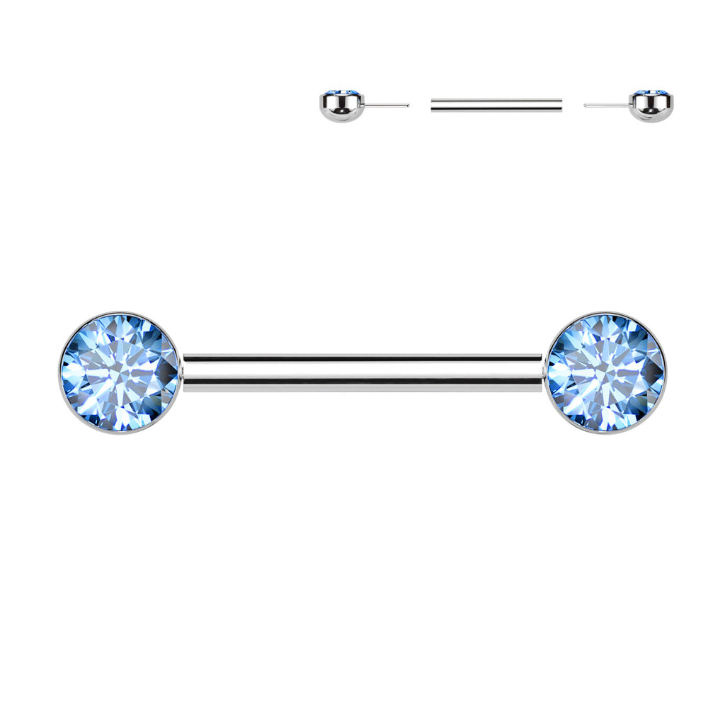 Threadless Nipple Barbell With Bezel Set CZ Ends