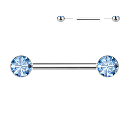 Threadless Nipple Barbell With Bezel Set CZ Ends