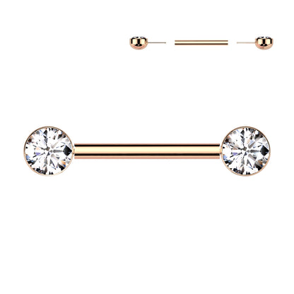 Threadless Nipple Barbell With Bezel Set CZ Ends