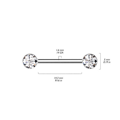 Threadless Nipple Barbell With Bezel Set CZ Ends