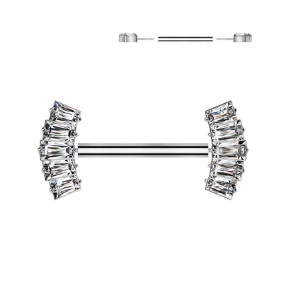 Threadless Nipple Barbell With 5 Baguette CZ Fan Forward Facing Ends