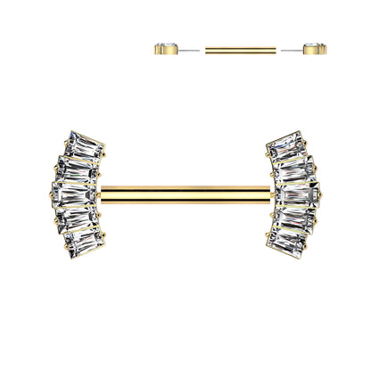 Threadless Nipple Barbell With 5 Baguette CZ Fan Forward Facing Ends