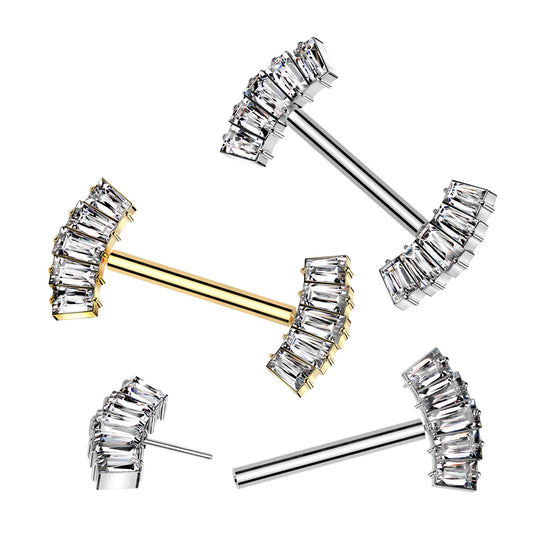 Threadless Nipple Barbell With 5 Baguette CZ Fan Forward Facing Ends