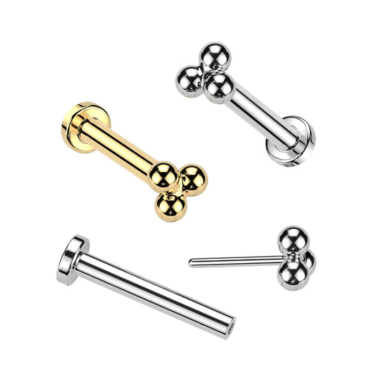 Threadless Labret with Triangular Trinity Ball Cluster Top
