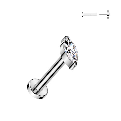 Threadless Push In Flat Back Stud With Marquise CZ Top