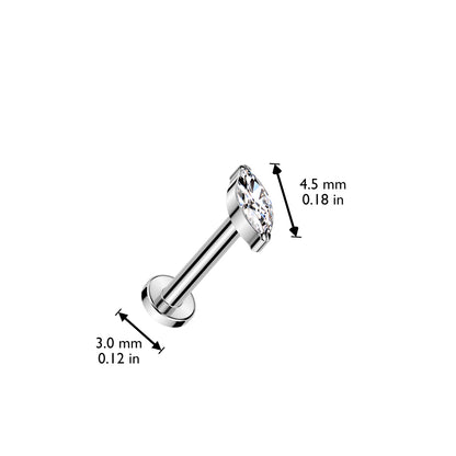 Threadless Push In Flat Back Stud With Marquise CZ Top