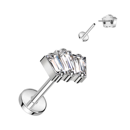 Threadless Labret With 3 Baguette CZ Top