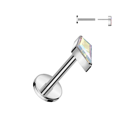 Threadless 18g Labret With Diamond Shaped (CZ or Opal) Spear Top