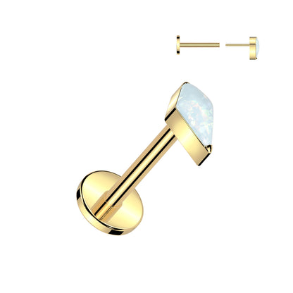 Threadless 18g Labret With Diamond Shaped (CZ or Opal) Spear Top