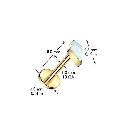 Threadless 18g Labret With Diamond Shaped (CZ or Opal) Spear Top
