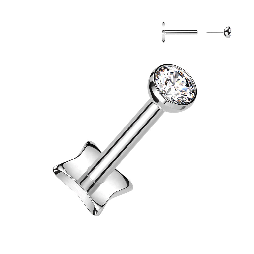 Threadless Diamond Base Labret With Bezel Set CZ Ball Top