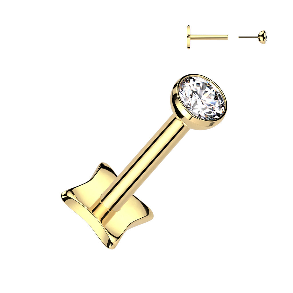 Threadless Diamond Base Labret With Bezel Set CZ Ball Top