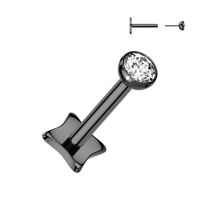 Threadless Diamond Base Labret With Bezel Set CZ Ball Top