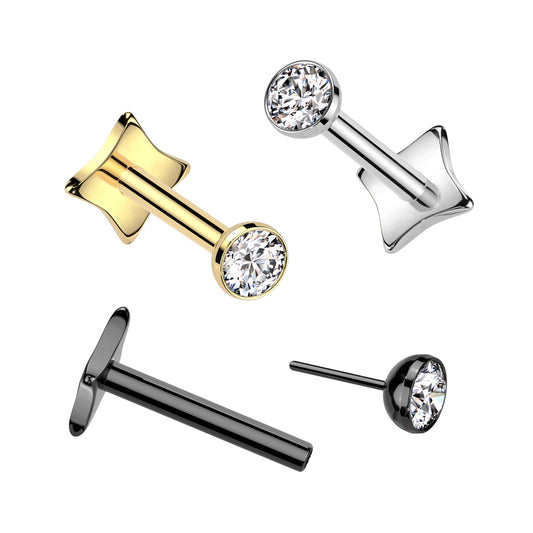 Threadless Diamond Base Labret With Bezel Set CZ Ball Top