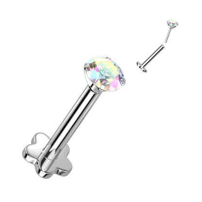 Threadless Push in Flower Base Labret With Prong Set CZ Top