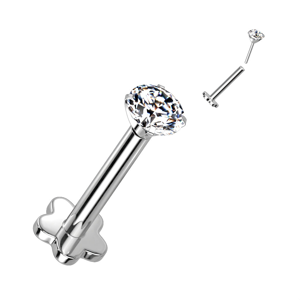 Threadless Push in Flower Base Labret With Prong Set CZ Top