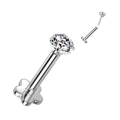 Threadless Push in Flower Base Labret With Prong Set CZ Top