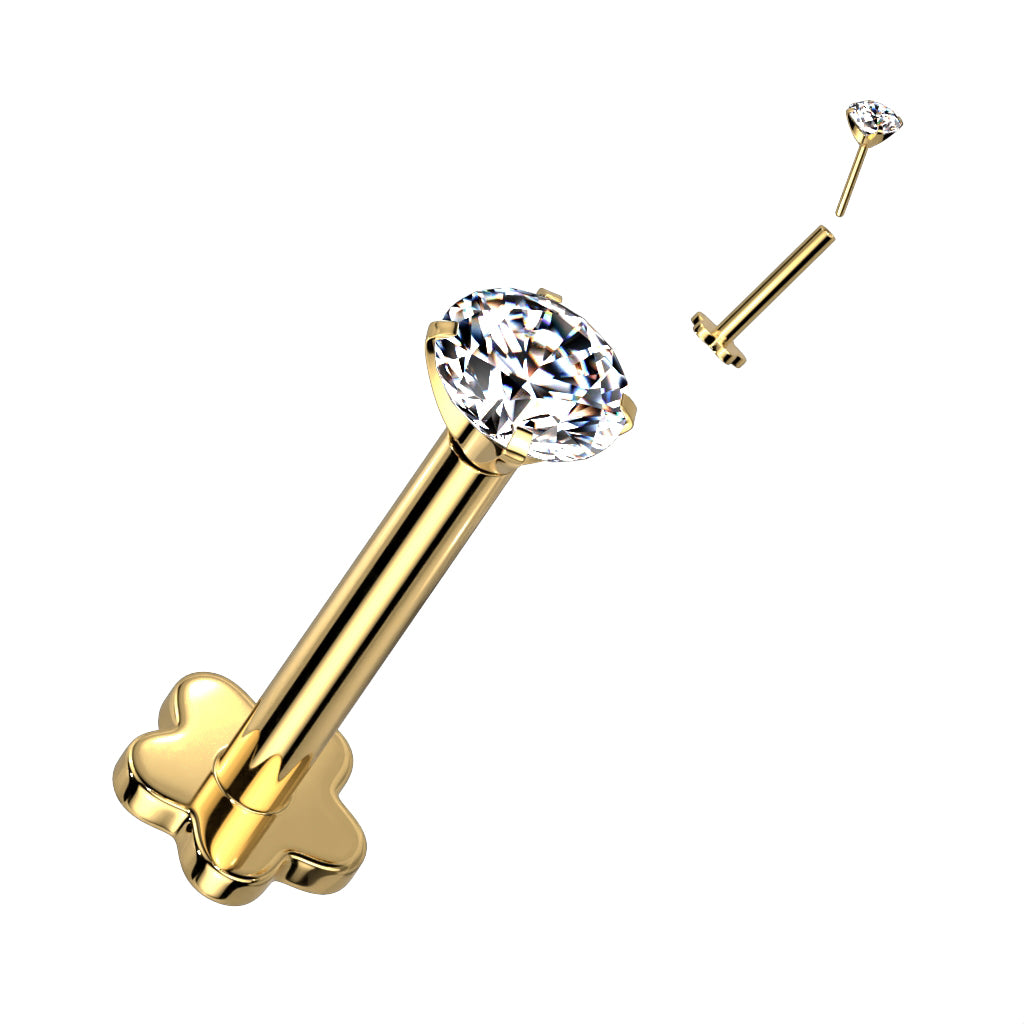 Threadless Push in Flower Base Labret With Prong Set CZ Top