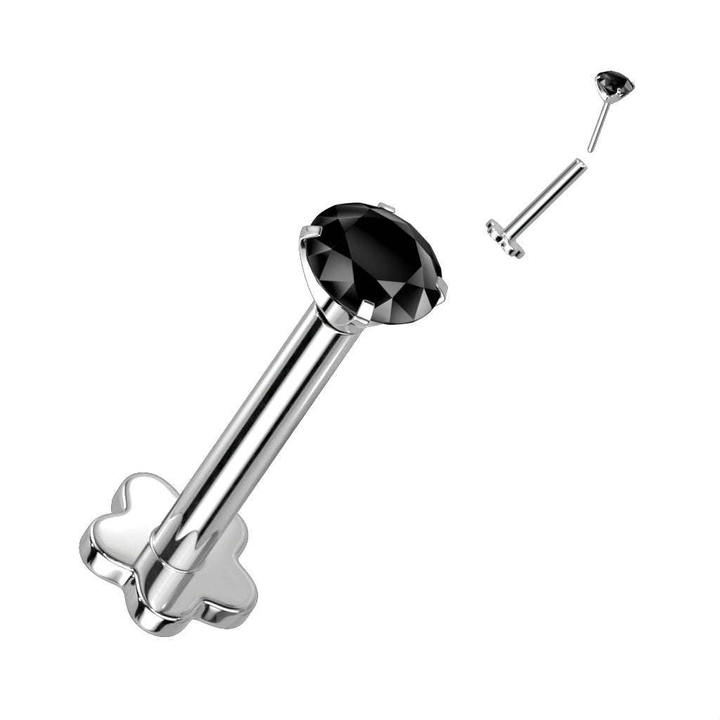 Threadless Push in Flower Base Labret With Prong Set CZ Top