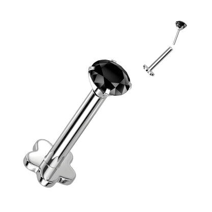 Threadless Push in Flower Base Labret With Prong Set CZ Top