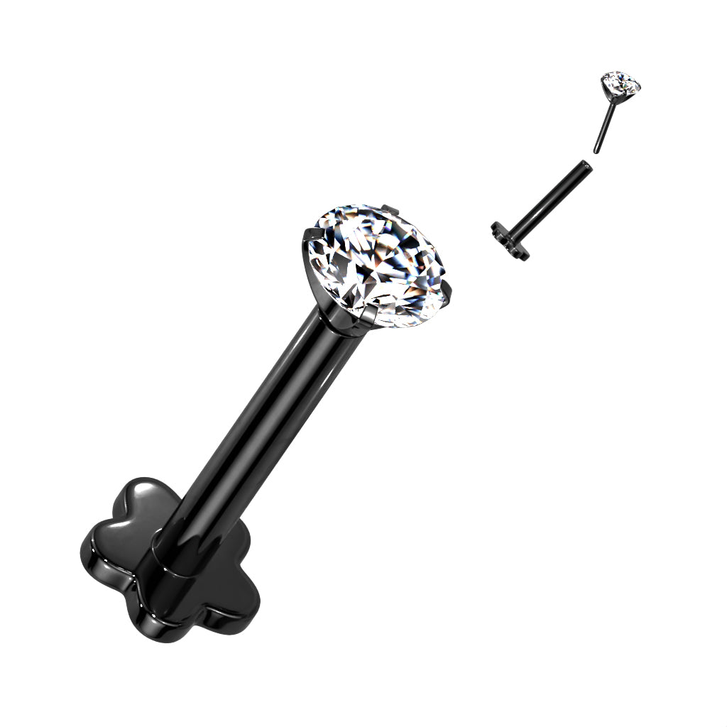 Threadless Push in Flower Base Labret With Prong Set CZ Top