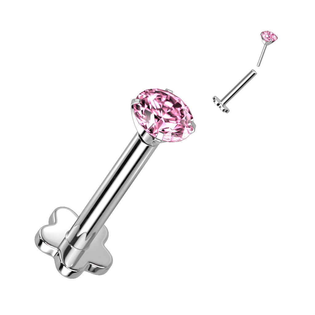 Threadless Push in Flower Base Labret With Prong Set CZ Top