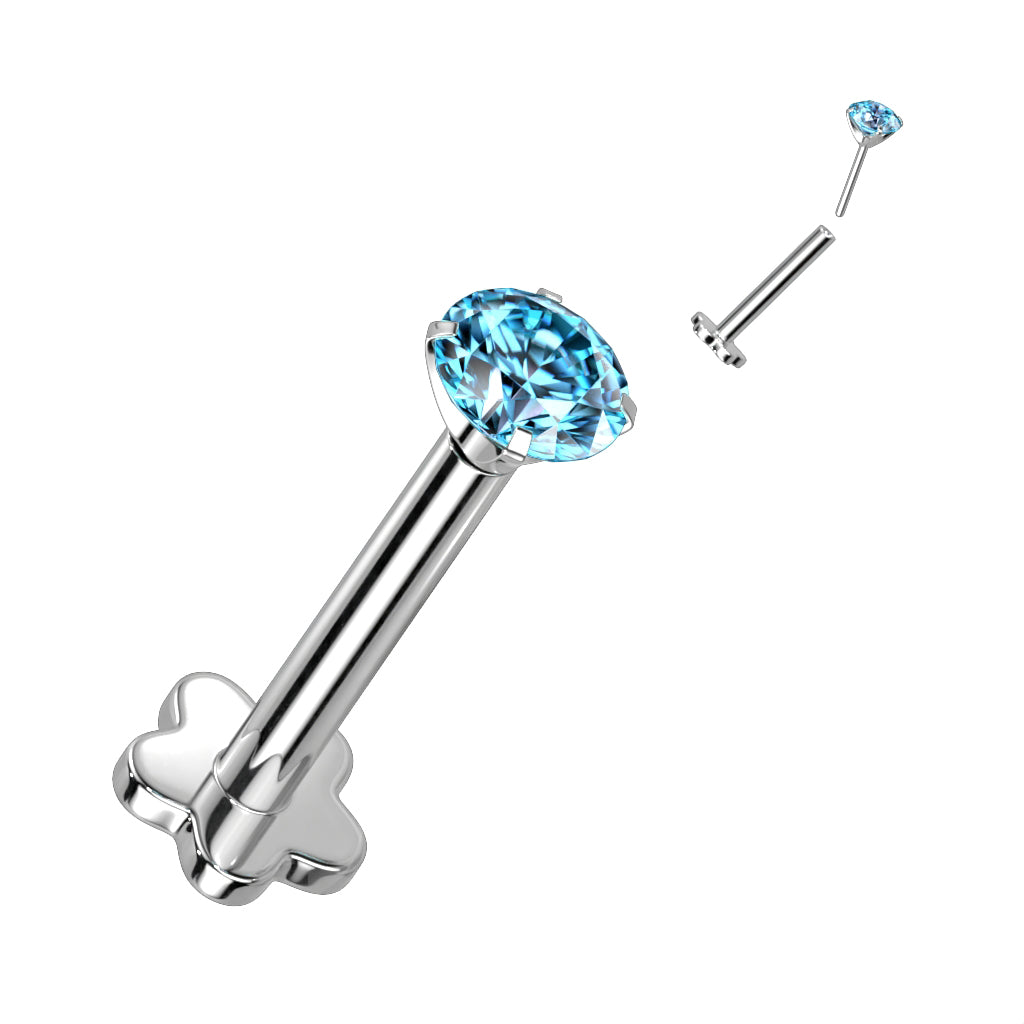 Threadless Push in Flower Base Labret With Prong Set CZ Top