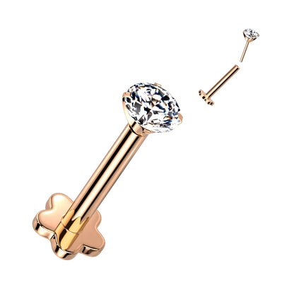Threadless Push in Flower Base Labret With Prong Set CZ Top