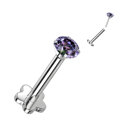 Threadless Push in Flower Base Labret With Prong Set CZ Top