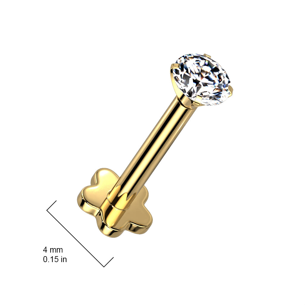 Threadless Push in Flower Base Labret With Prong Set CZ Top