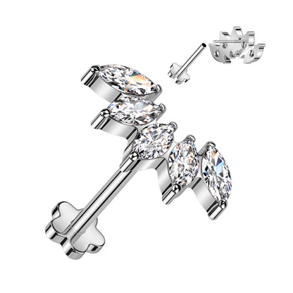 Threadless 18g Flower Base Labret With 5 Marquise CZ Fan Top Flat-Back Labret